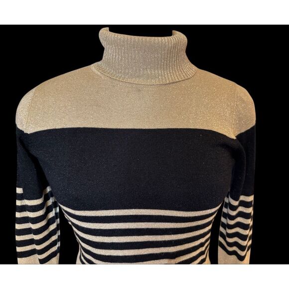 Joseph A Metallic Turtleneck Stripe Sweater Size M Glitter Sparkly - Picture 6 of 15